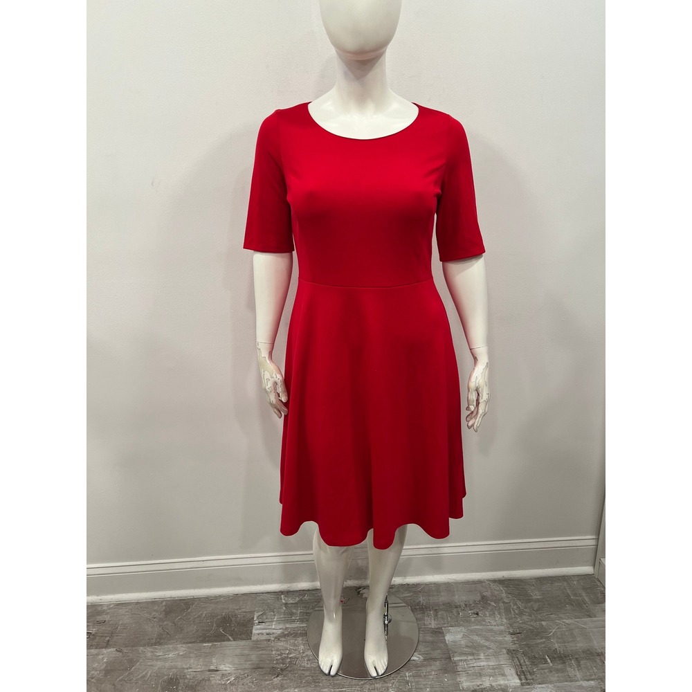 Lands' End Dress Women Large Red Fit & Flare Short Sleeve Ponte Dress Size 14-16